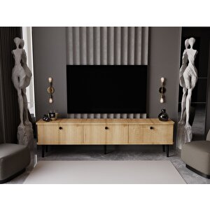 Lunaris Tv Ünitesi - Tv Sehpası 180 Cm %100 Mdf Lake Ahşap Ayaklı Safir Meşe