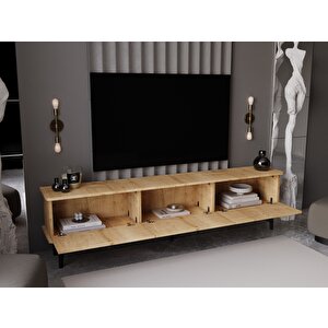 Lunaris Tv Ünitesi - Tv Sehpası 180 Cm %100 Mdf Lake Ahşap Ayaklı Safir Meşe