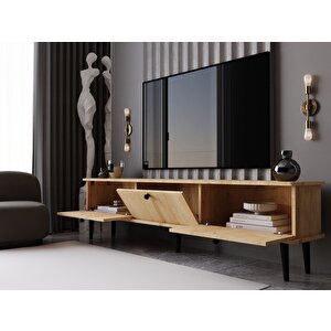Lunaris Tv Ünitesi - Tv Sehpası 180 Cm %100 Mdf Lake Ahşap Ayaklı Safir Meşe
