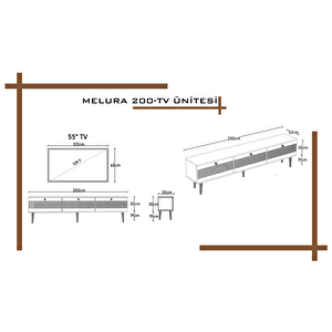 Melura Tv Ünitesi - Tv Sehpası 200 Cm %100 Mdf Lake Ahşap Ayaklı