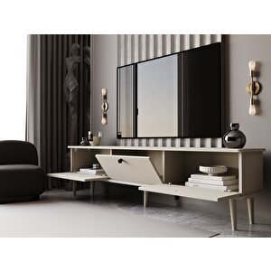 Lunaris Tv Ünitesi - Tv Sehpası 180 Cm %100 Mdf Lake Ahşap Ayaklı Kumtaşı