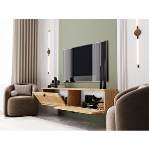 Melura Tv Ünitesi - Tv Sehpası 140 Cm Duvara Monte %100 Mdf Safir Meşe