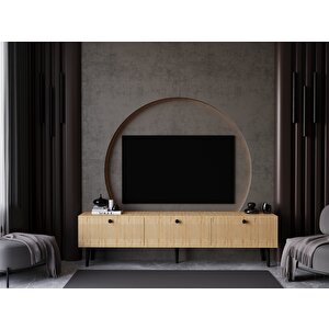 Melura Tv Ünitesi - Tv Sehpası 200 Cm %100 Mdf Lake Ahşap Ayaklı Safir Meşe