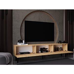 Melura Tv Ünitesi - Tv Sehpası 200 Cm %100 Mdf Lake Ahşap Ayaklı Safir Meşe