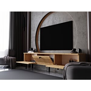 Melura Tv Ünitesi - Tv Sehpası 200 Cm %100 Mdf Lake Ahşap Ayaklı Safir Meşe