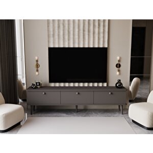 Lunaris Tv Ünitesi - Tv Sehpası 180 Cm %100 Mdf Lake Ahşap Ayaklı Gri