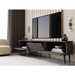 Lunaris Tv Ünitesi - Tv Sehpası 180 Cm %100 Mdf Lake Ahşap Ayaklı Gri