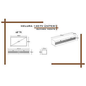 Melura Tv Ünitesi - Tv Sehpası 140 Cm Duvara Monte %100 Mdf
