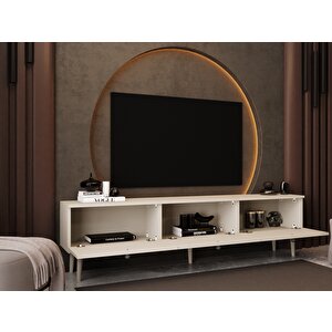 Melura Tv Ünitesi - Tv Sehpası 200 Cm %100 Mdf Lake Ahşap Ayaklı Kumtaşı