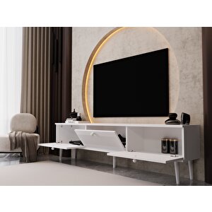 Melura Tv Ünitesi - Tv Sehpası 180 Cm %100 Mdf Lake Ahşap Ayaklı Beyaz