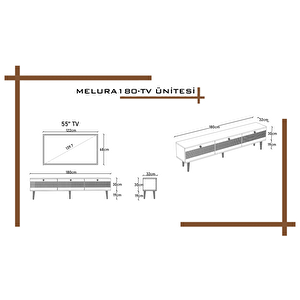 Melura Tv Ünitesi - Tv Sehpası 180 Cm %100 Mdf Lake Ahşap Ayaklı