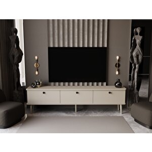 Lunaris Tv Ünitesi - Tv Sehpası 200 Cm %100 Mdf Lake Ahşap Ayaklı Kumtaşı