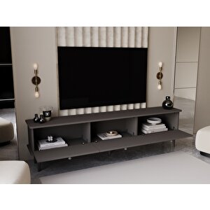 Lunaris Tv Ünitesi - Tv Sehpası 200 Cm %100 Mdf Lake Ahşap Ayaklı Gri