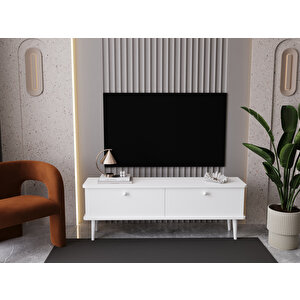 Lunaris Tv Ünitesi - Tv Sehpası 160 Cm %100 Mdf Lake Ahşap Ayaklı Beyaz