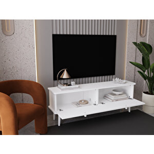 Lunaris Tv Ünitesi - Tv Sehpası 160 Cm %100 Mdf Lake Ahşap Ayaklı Beyaz