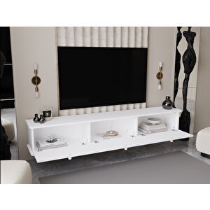 Lunaris Tv Ünitesi - Tv Sehpası 200 Cm Duvara Monte %100 Mdf Beyaz