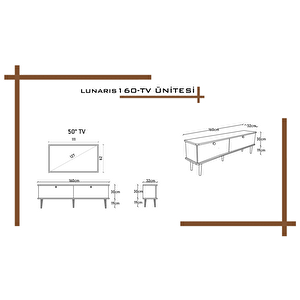 Lunaris Tv Ünitesi - Tv Sehpası 160 Cm %100 Mdf Lake Ahşap Ayaklı