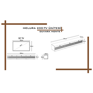 Melura Tv Ünitesi - Tv Sehpası 200 Cm Duvara Monte %100 Mdf