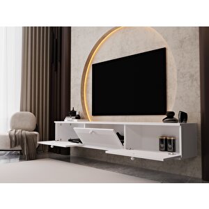 Melura Tv Ünitesi - Tv Sehpası 200 Cm Duvara Monte %100 Mdf Beyaz