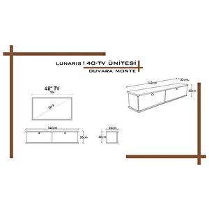 Lunaris Tv Ünitesi - Tv Sehpası 140 Cm Duvara Monte %100 Mdf
