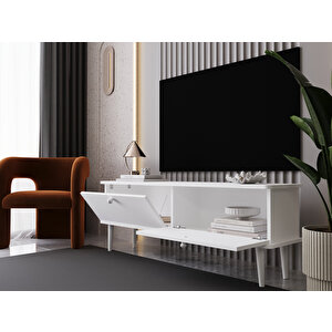 Lunaris Tv Ünitesi - Tv Sehpası 140 Cm %100 Mdf Lake Ahşap Ayaklı Beyaz