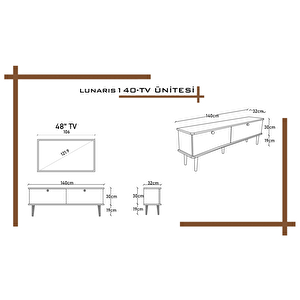 Lunaris Tv Ünitesi - Tv Sehpası 140 Cm %100 Mdf Lake Ahşap Ayaklı