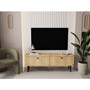 Lunaris Tv Ünitesi - Tv Sehpası 140 Cm %100 Mdf Lake Ahşap Ayaklı Safir Meşe