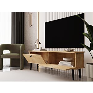 Lunaris Tv Ünitesi - Tv Sehpası 140 Cm %100 Mdf Lake Ahşap Ayaklı Safir Meşe