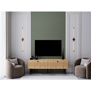 Melura Tv Ünitesi - Tv Sehpası 140 Cm %100 Mdf Lake Ahşap Ayaklı Safir Meşe
