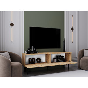 Melura Tv Ünitesi - Tv Sehpası 140 Cm %100 Mdf Lake Ahşap Ayaklı Safir Meşe