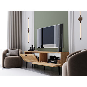 Melura Tv Ünitesi - Tv Sehpası 140 Cm %100 Mdf Lake Ahşap Ayaklı Safir Meşe