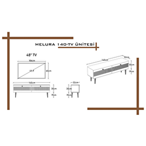 Melura Tv Ünitesi - Tv Sehpası 140 Cm %100 Mdf Lake Ahşap Ayaklı