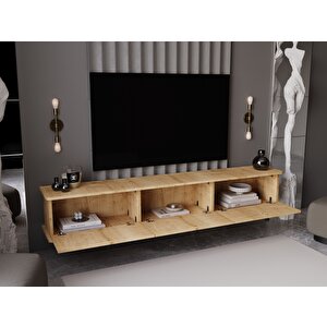 Lunaris Tv Ünitesi - Tv Sehpası 180 Cm Duvara Monte %100 Mdf Safir Meşe