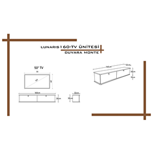 Lunaris Tv Ünitesi - Tv Sehpası 160 Cm Duvara Monte %100 Mdf