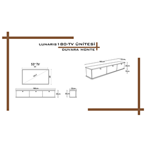 Lunaris Tv Ünitesi - Tv Sehpası 180 Cm Duvara Monte %100 Mdf