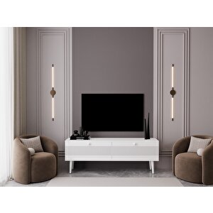 Melura Tv Ünitesi - Tv Sehpası 140 Cm %100 Mdf Lake Ahşap Ayaklı Beyaz