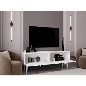 Melura Tv Ünitesi - Tv Sehpası 140 Cm %100 Mdf Lake Ahşap Ayaklı Beyaz