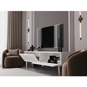 Melura Tv Ünitesi - Tv Sehpası 140 Cm %100 Mdf Lake Ahşap Ayaklı Beyaz