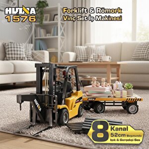 Huina 1576 1/10 Yüksek Kalite Rc Model Forklift & Römork Vinç Set İş Makinesi Rc Uzaktan Kumandalı Metal -2.4g 8 Kanal Full Fonksi