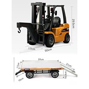 Huina 1576 1/10 Yüksek Kalite Rc Model Forklift & Römork Vinç Set İş Makinesi Rc Uzaktan Kumandalı Metal -2.4g 8 Kanal Full Fonksi