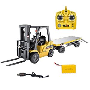 Huina 1576 1/10 Yüksek Kalite Rc Model Forklift & Römork Vinç Set İş Makinesi Rc Uzaktan Kumandalı Metal -2.4g 8 Kanal Full Fonksi