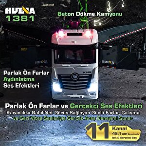 Huina 1381 1/18 11ch Beton Çimento Dökme Kamyonu İş Makinesi İnşaat Uzaktan Kumandalı Rc Model Gri -2.4ghz Gerçekçi Similasyon Ses
