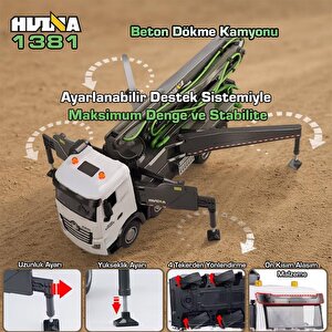 Huina 1381 1/18 11ch Beton Çimento Dökme Kamyonu İş Makinesi İnşaat Uzaktan Kumandalı Rc Model Gri -2.4ghz Gerçekçi Similasyon Ses