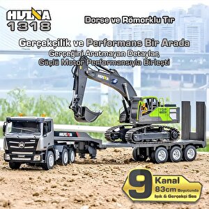 Huina 1318 1/24 Rc Dorse Ve Römorklu Tır Kamyon Uzaktan Kumandalı İş Makinesi İnşaat Rc Model - 2.4ghz Gerçekçi Similasyon Ses Ve