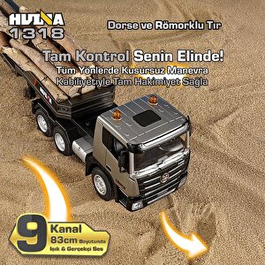 Huina 1318 1/24 Rc Dorse Ve Römorklu Tır Kamyon Uzaktan Kumandalı İş Makinesi İnşaat Rc Model - 2.4ghz Gerçekçi Similasyon Ses Ve