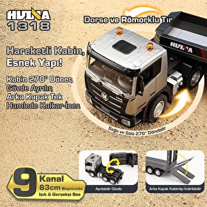 Huina 1318 1/24 Rc Dorse Ve Römorklu Tır Kamyon Uzaktan Kumandalı İş Makinesi İnşaat Rc Model - 2.4ghz Gerçekçi Similasyon Ses Ve