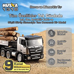 Huina 1318 1/24 Rc Dorse Ve Römorklu Tır Kamyon Uzaktan Kumandalı İş Makinesi İnşaat Rc Model - 2.4ghz Gerçekçi Similasyon Ses Ve