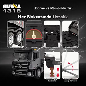 Huina 1318 1/24 Rc Dorse Ve Römorklu Tır Kamyon Uzaktan Kumandalı İş Makinesi İnşaat Rc Model - 2.4ghz Gerçekçi Similasyon Ses Ve