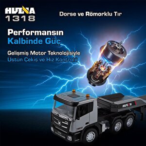 Huina 1318 1/24 Rc Dorse Ve Römorklu Tır Kamyon Uzaktan Kumandalı İş Makinesi İnşaat Rc Model - 2.4ghz Gerçekçi Similasyon Ses Ve