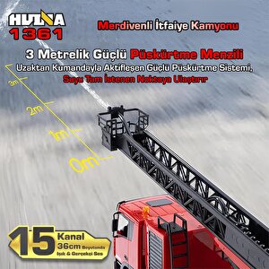 Huina 1361 1/18 15ch Rc Model Uzaktan Kumandalı Merdivenli Yangın Söndürme İtfaiye Kamyonu İş Makinesi İnşaat -su Püskürtme Fonksi